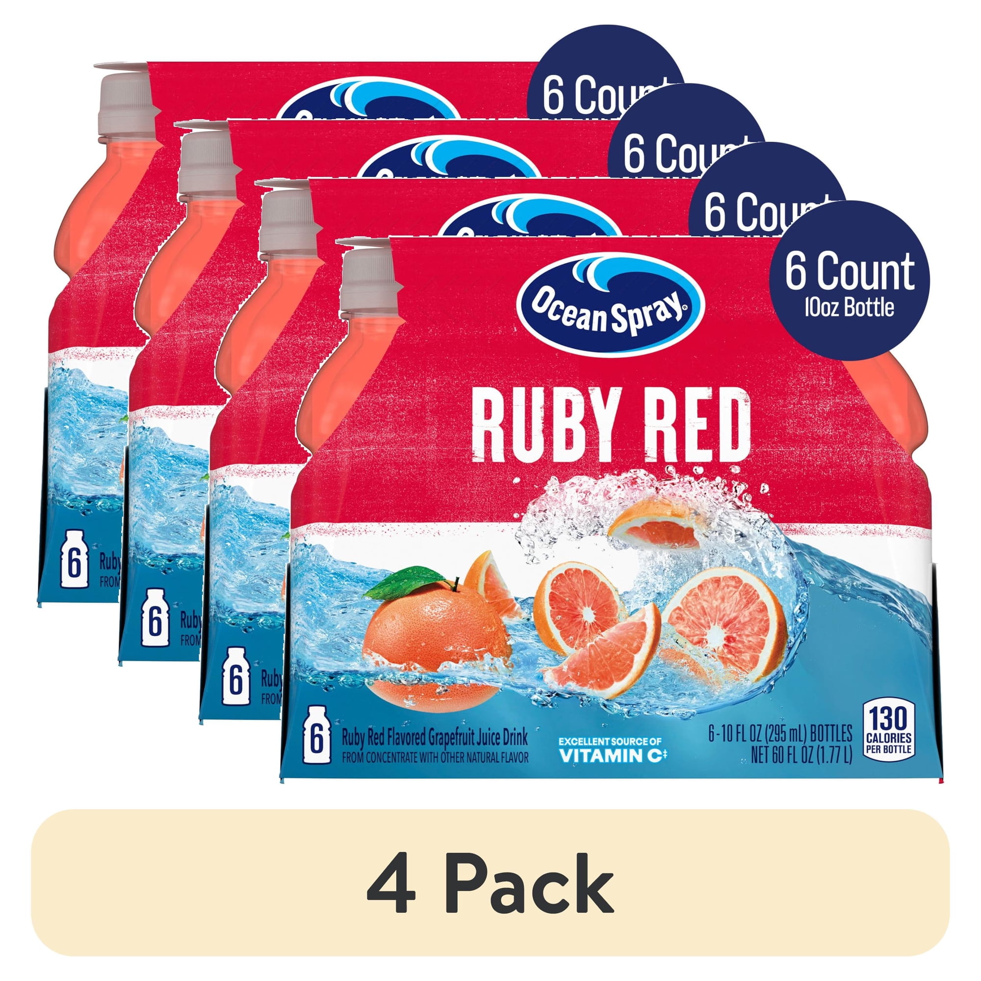 (4 pack) Ocean Spray® Ruby Red Grapefruit Juice Drinks, 10 fl oz Bottles, 6 Count