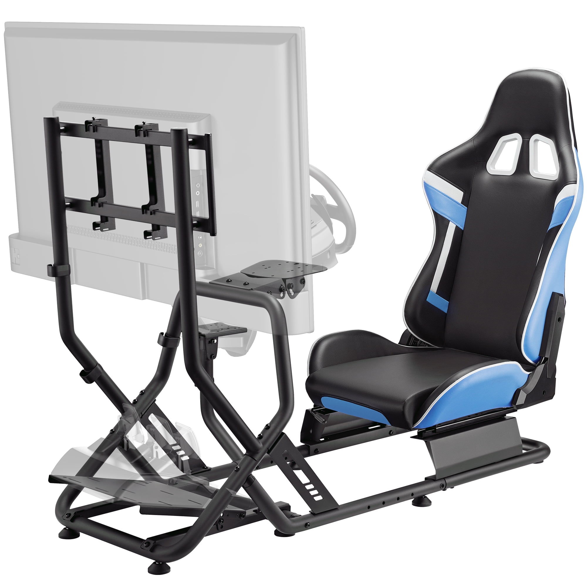 ARES WING Racing Simulator Cockpit with Seat and Monitor Mount, Adjustable Sim Racing Cockpit Compatible with Logitech, Thrustmaster, Fanatec, Moza, for PS5, PS4, Xbox and PC， Blue
