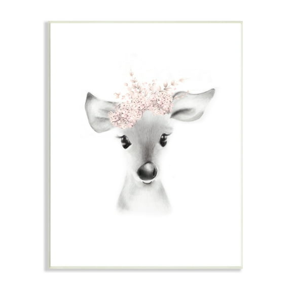 The Kids Room by Stupell Sketched Fluffy Deer Flowers Wall Plaque Art, 10 x 0.5 x 15