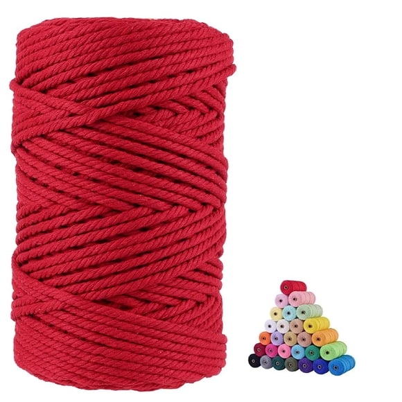 Cordón de macramé de algodón, volteado, 5 mm, 100 m, color rojo vino