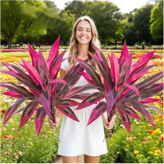 Artificial Tropical Plant UV Resistant Large Faux Plants Outdoor Fake Boston Ferns Potted Plants Realistic Agave Plastic Hostas Greenery Patio Outside Shrubs Flower Grass Front Porch Decor(6, Purple)