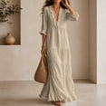 thumbnail image 4 of HVOBTTY Womens Maxi Dress Deep V Neck Ruffle 3/4 Sleeve red Solid Color Long Romantic, 4 of 5