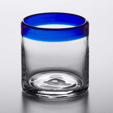 Rocks / Old Fashioned Glass with Blue Rim 12 oz- 12/Case