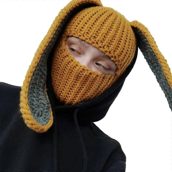 Rabbit Balaclava Beanie Knitted Hat Skullies Beanie Long Ear Hat Rabbit Ears Hat