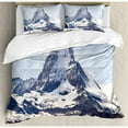 thumbnail image 3 of Mountain Duvet Cover Set Twin Size, Matterhorn Summit with Clouds Mountain Scenery Glacier Natural Beauty Image, Decorative 2 Piece Bedding Set with 1 Pillow Sham, Blue White Black, by Ambesonne, 3 of 3