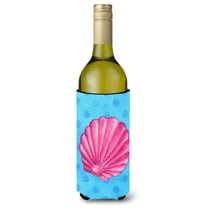 Carolines Treasures BB8241LITERK Pink Sea Shell Blue Polkadot Wine Bottle Beverge Insulator Hugger  Wine Bottle