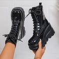 thumbnail image 5 of SACFOF Women's Goth Platform Ankle Boots Buckles Chunky Block Wedge Side Zipper Heels Round Toe Punk Motorcycle Comfy Short Gothic Booties High Heel Lace Up Studded Stacked, 5 of 6