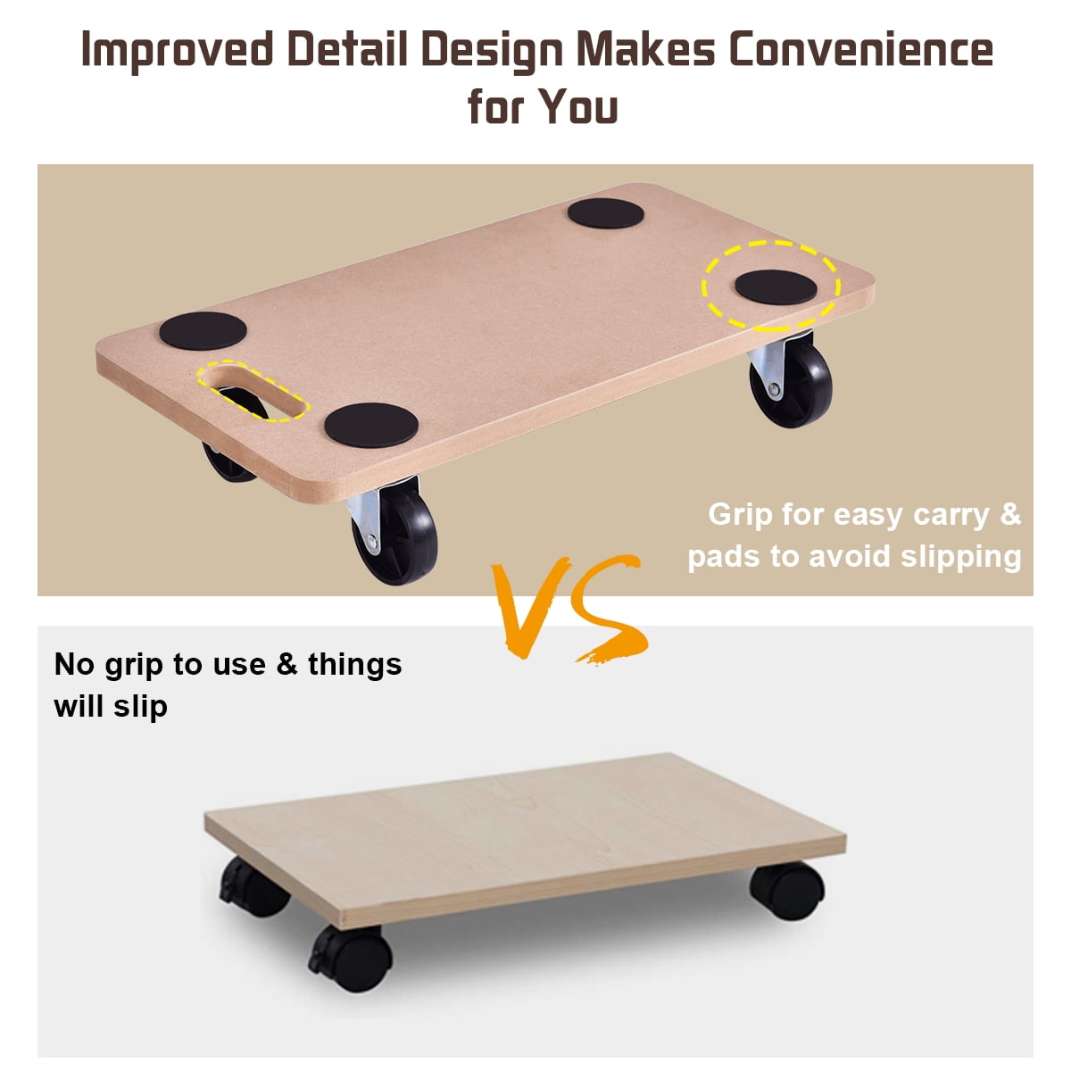 Costway 440lbs Max Weight MDF 22.8 in x 11.4 in x 4.7 in Utility Dolly, 4 Piece