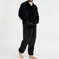 thumbnail image 6 of Mens Pajama Sets flannel Fleece Warm Solid Color Hooded Long Sleeve Fashion Leisure Soft tops with Pants Two Piece Set Sleepwear Nightwear,Black,S, 6 of 8