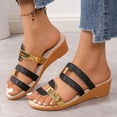 thumbnail image 4 of Rokment Glitter Metallic Wedges Dress Sandals for Women Vintage Gold Color Block Leather Linen Sole Open Toe Mid Heels Slip on Casual Summer Beach Slides Shoes Black Size 6, 4 of 8