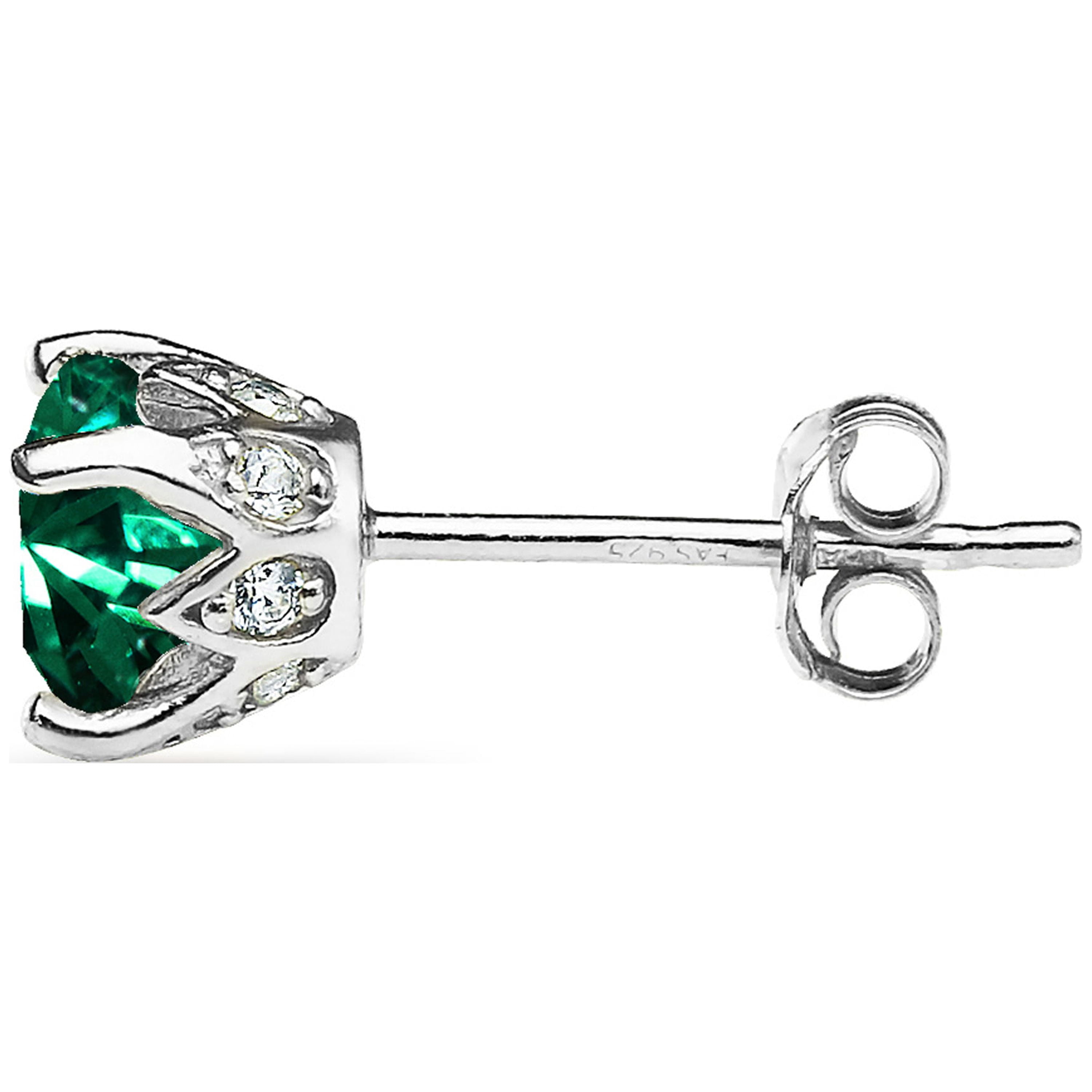 Sterling Silver Green Crown Stud Earrings Made w/ Swarovski Crystals