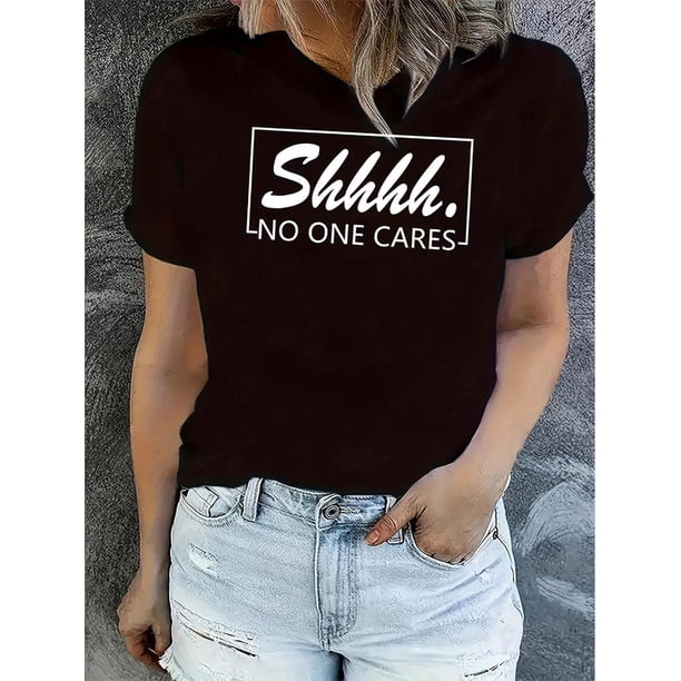 Camiseta De Mujer Activewear Tops Simples De Verano Para Viajes De MochileroWomen's Casual Letter Print T-Shirt - Comfy Crew Neck Short Sleeve, Stretchy Polyester Blend, Machine Washable - Perfect f