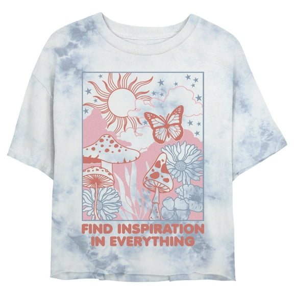 Junior's Lost Gods Find Inspiration in Everything Frame Graphic Crop T-Shirt White/Blue X Large