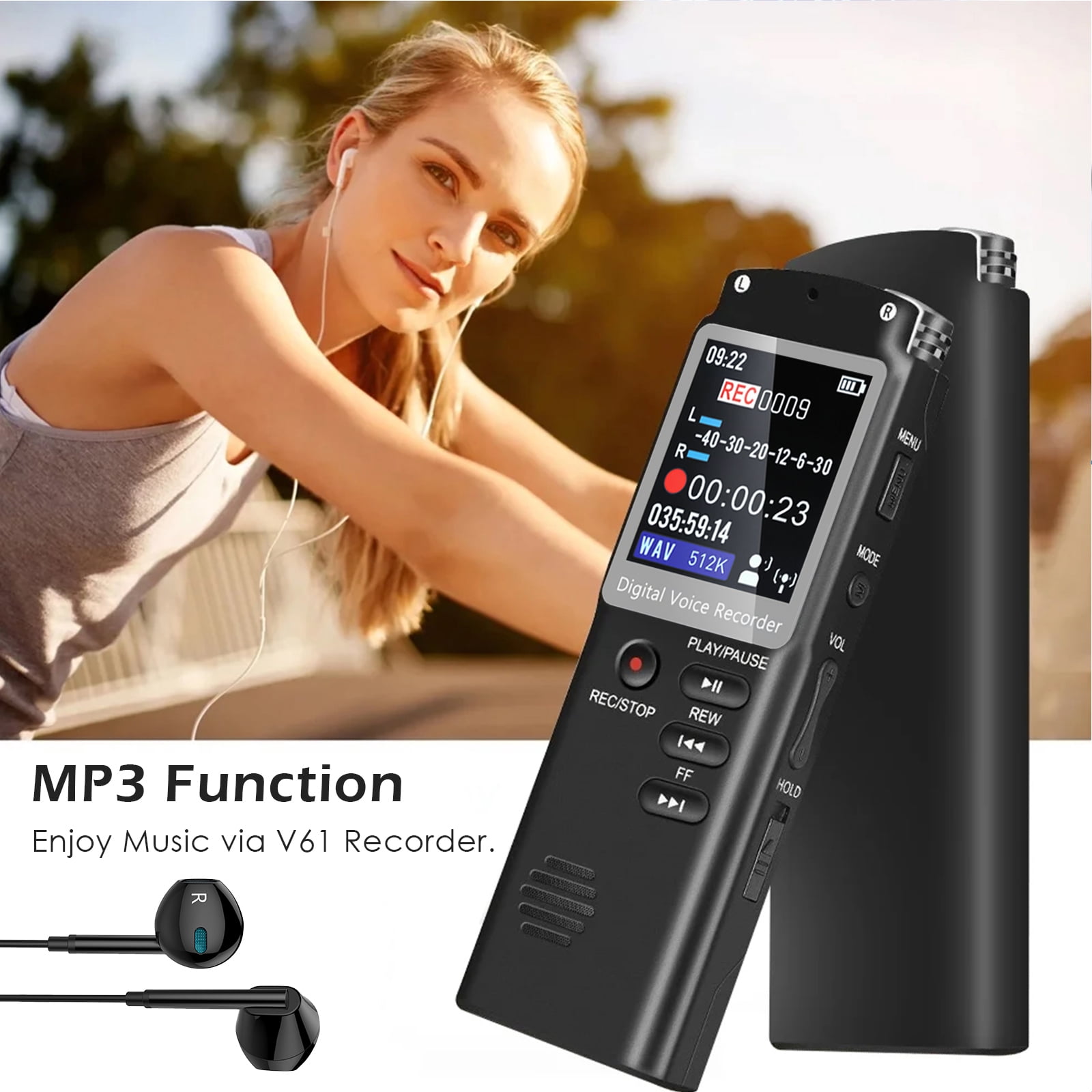 RONY 32GB Digital Voice Recorder Rechargeable Voice Activated Recording Device with A-B Repeat Playback Noise Reduction for Meeting Music Lecture Interview