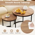 thumbnail image 6 of Nesting Coffee Table Set of 2, Round Stacking Side Tables w/Wooden Tabletop & Steel Frame, Space Saving Vintage End Tables for Living Room, Balcony, Office, Easy Assembly (Walnut), 6 of 9