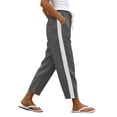 thumbnail image 2 of Mifsaly Linen Blend Pants for Women Side Lace Stripe High Waisted Summer Pant Lightweight Breathable Loose Casual Everyday Wear Outfits with Pockets Dark Gray,L, 2 of 7