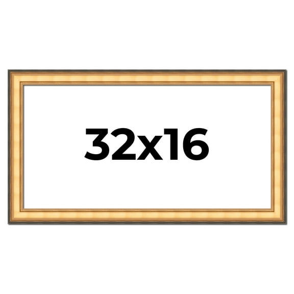32x16 Frame Gold Plein Aire Solid Wood Picture Frame Width 2 Inches | Interior Frame Depth 0.5