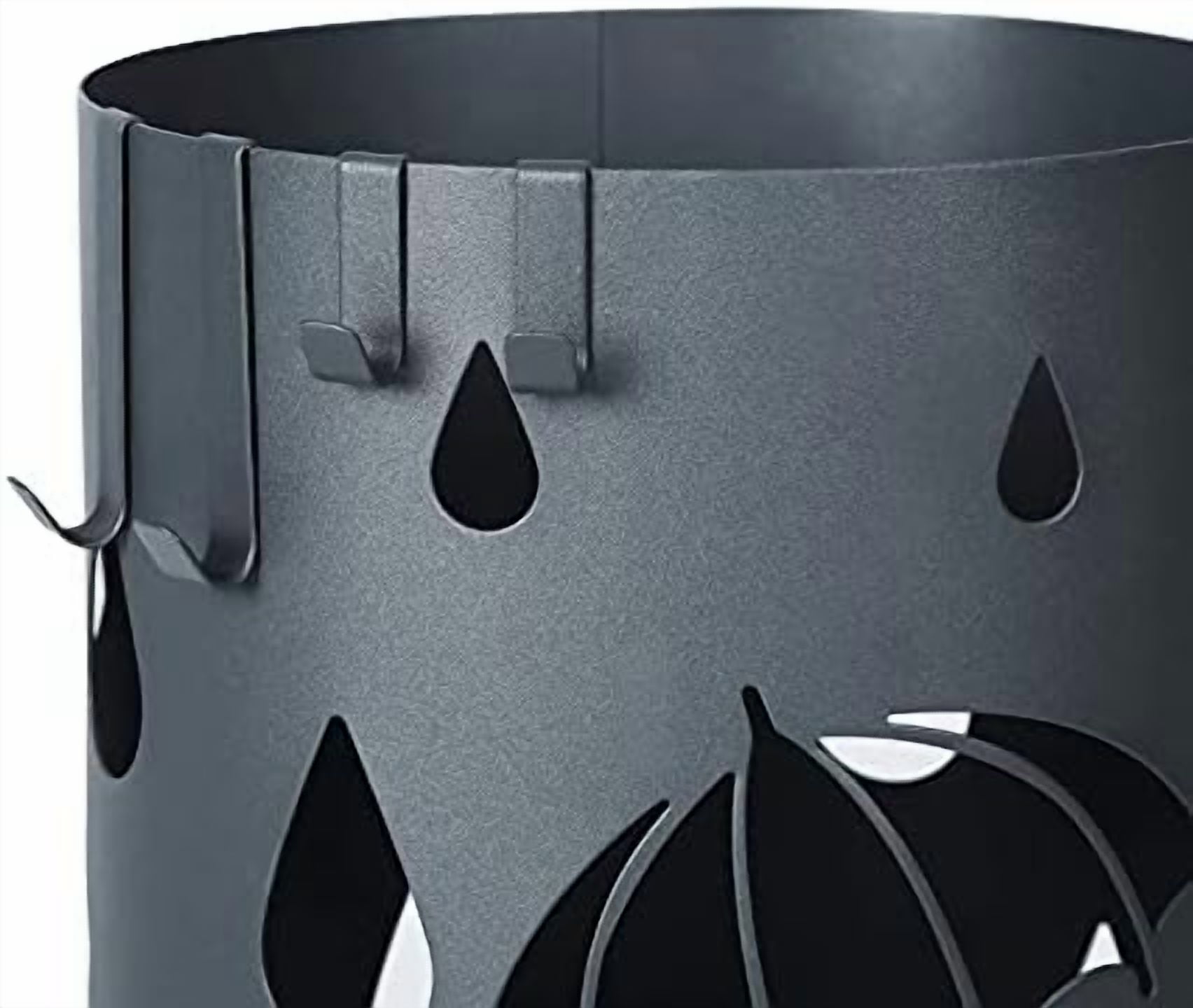 Umbrella Stand, Metal Umbrella Holder for Entryway, with Water Tray and 4 Hooks, 7.7 x 7.7 x 19.3 Inches, Round, Anthracite Gray ULUC23AG