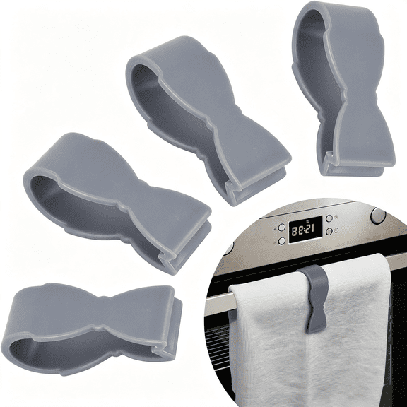 XIBUFE Towel Clips for Kitchen (4 Pack) - Keeps Towel from Falling - Suitable for Kitchen,Oven Handle,Bathroom Towel Rack,Dishwasher,Stove - No More Towels on the Floor