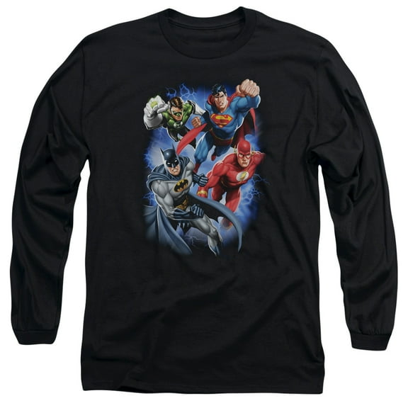 JLA Justice League Storm Makers Long Sleeve Adult 18/1 T-Shirt Black