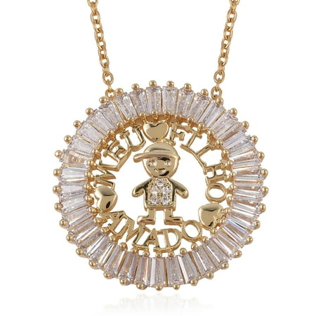 - Stainless Steel ION Plated Baguette White Cubic Zirconia CZ Pendant Necklace for Women 20