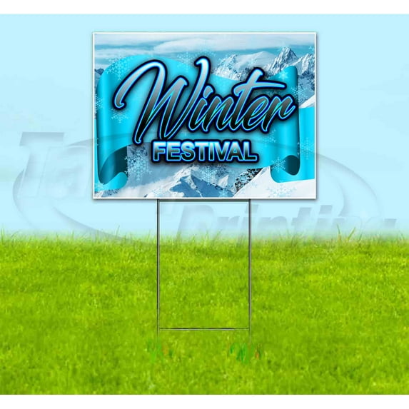 Winter Festival Ribbon (18" x 24") Yard Sign, Includes Metal Step Stake