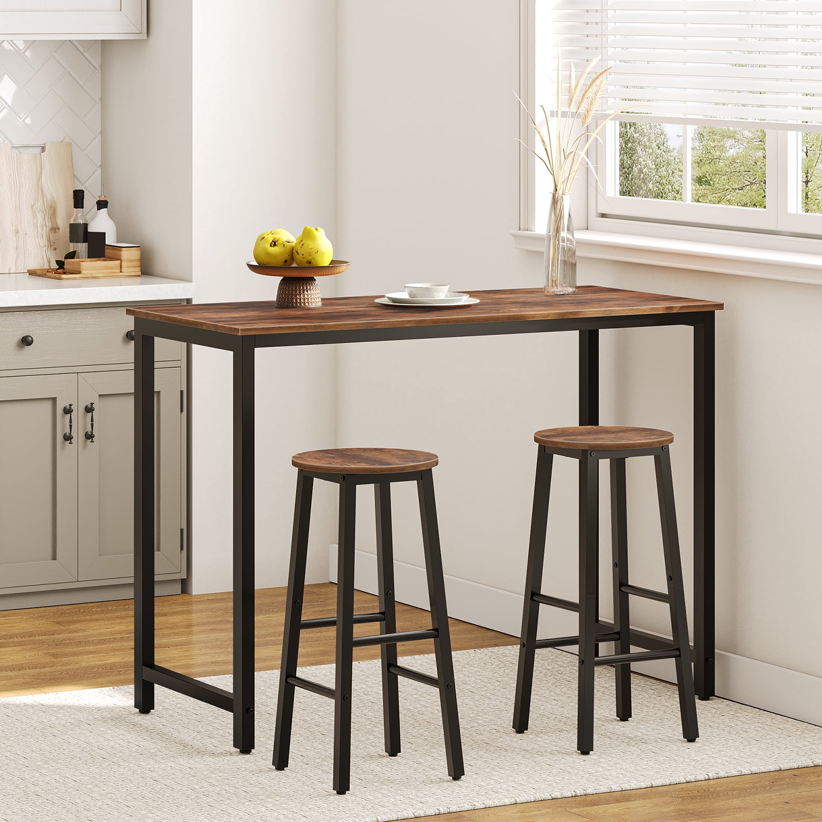 HOOBRO Bar Stools, Barstools Set of 2,Counter Height Barstools, 24.8" Bar Stools for Kitchen Island, Industrial Bar Chairs, for Dining Room, Kitchen, Bar, Rustic Brown and Black BF07BY01G1
