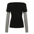 thumbnail image 4 of Womens Long Sleeve Two Top Crew Neck Fashion Y2K Tees Summer Striped Print Casual T Shirts, 4 of 4