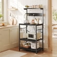 thumbnail image 2 of SUPERJARE Bakers Rack with Power Outlet, Kitchen Coffee Bar Table, Wood Microwave Stand with Hooks and Storage Shelves, Kitchen Shelf Rack, Black, 2 of 7