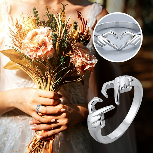 Anillos para mujer, regalos para mujer, moda para damas, manos geométricas abiertas que corazón, joyería de moda, anillo para damas