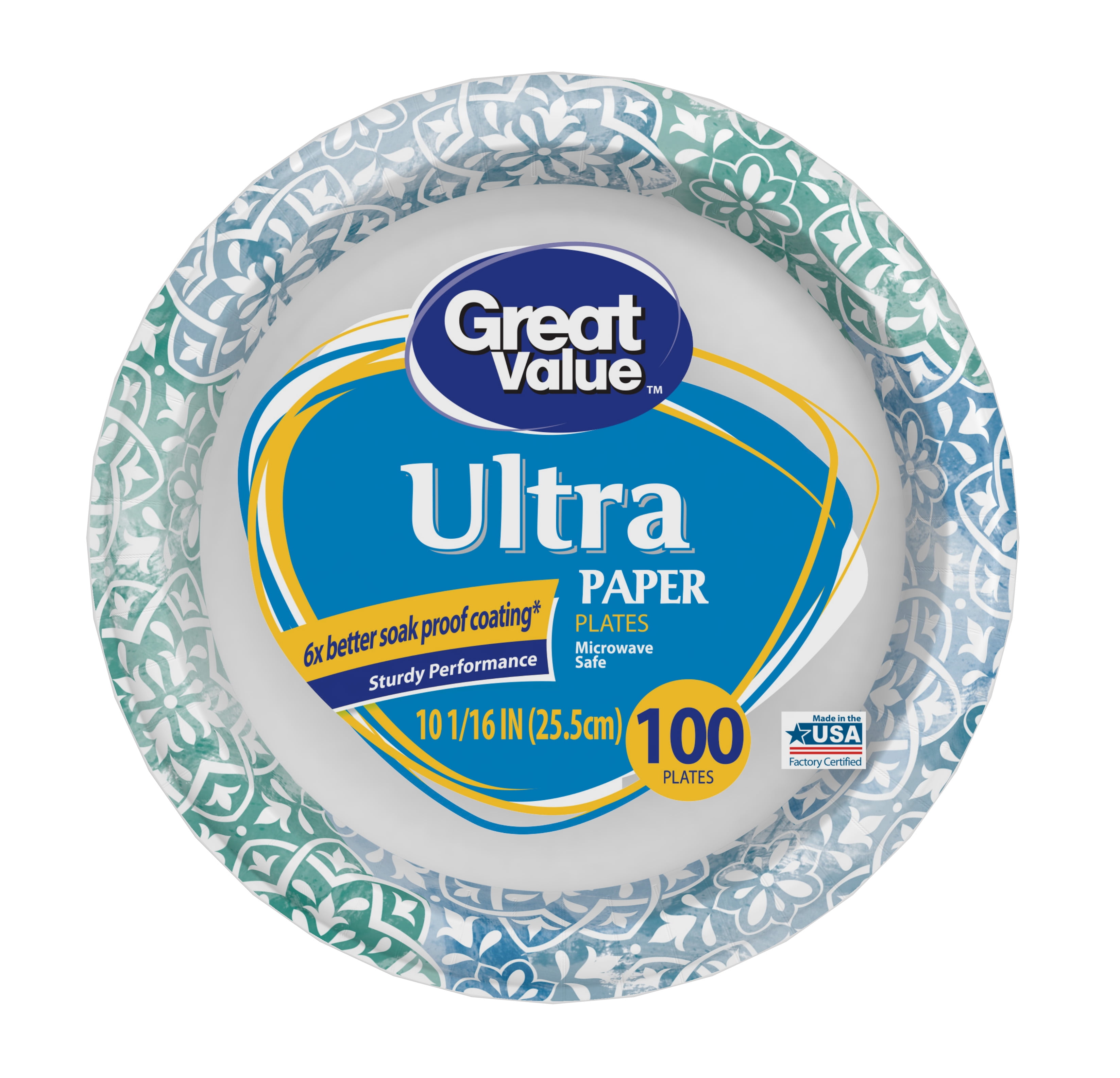 Great Value Ultra Paper Dinner Plates, 10 1/16", 100 Count