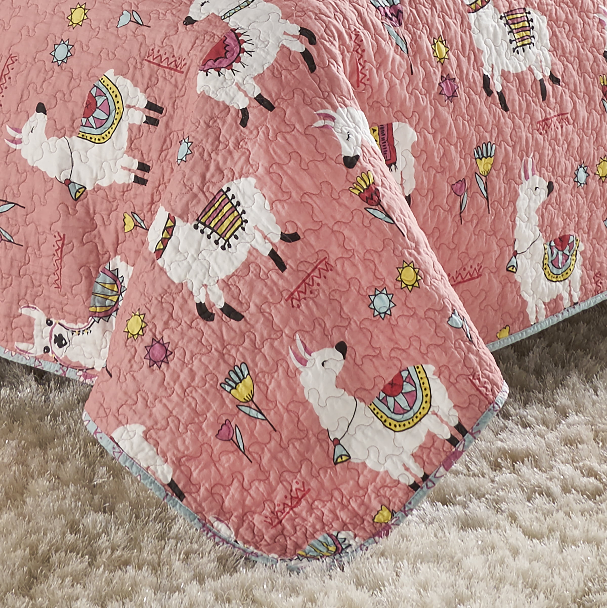 Vue Llama Drama Reversible 3 Piece Quilt Set, Full/Queen