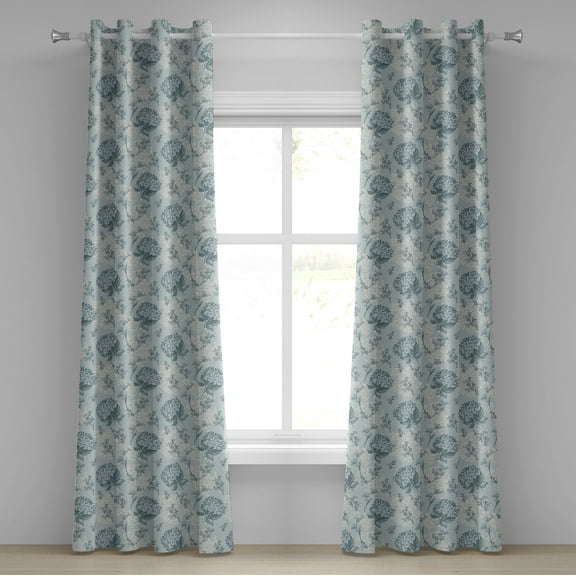 Ambesonne Floral Grommet Curtain, Vintage Romantic Plants, 50" x 96", Pale Blue Grey