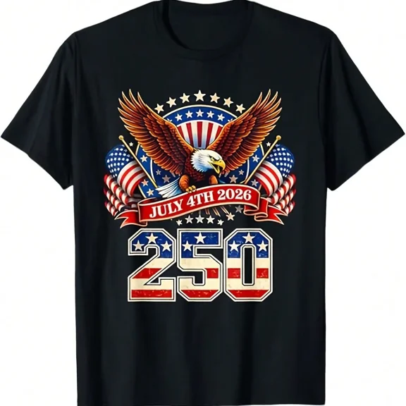 USA 250th Anniversary July 4th 2026 Patriotic Bald Eagle American Flag Men Women Unisex Graphic T-Shirt Vintage Red White Blue Commemorative Top