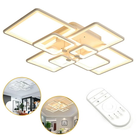 

Acrylic LED Chandelier Modern Ceiling Lamp Rectangular Pendant Light 6 Arms Bedroom Living Room Lighting Three Color Adjustable Remote Control