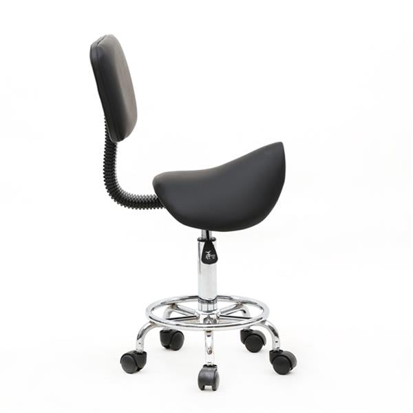Alvantor Saddle Rolling Stool with Backrest, Adjustable Height and 360° Swivel, Black