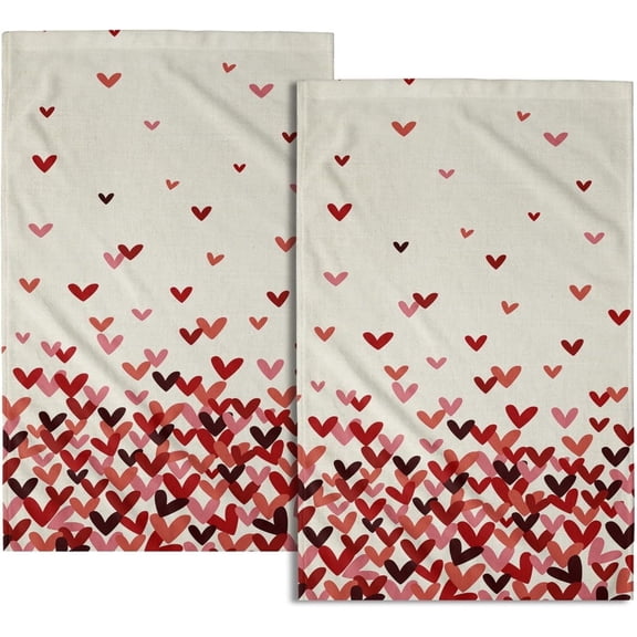 Valentine's Hand Towels Set of 2 Pink Red Love Heart Dot Decor Kitchen Towels 24"x16" Happy Holiday Wedding Anniversary Beige Dish Towel Super Soft Tea Towels for Home Decor
