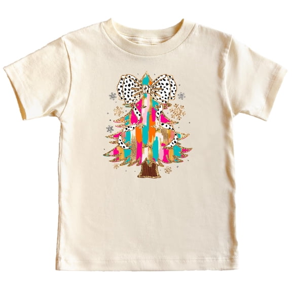 Faux Glitter Colorful Painted Christmas Tree with Dalmatian Bow Shirt for Women Teens and Girls Natural Shirt 18 Months