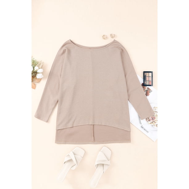ABPHQTO Blusa extragrande de punto ligero caqui para mujer