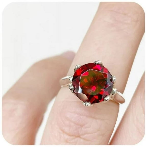 Red Garnet Eternity Band Ring Wedding Engagement Anniversary Ring 925 Sterling Silver Gemstone Jewelry For Women Gift