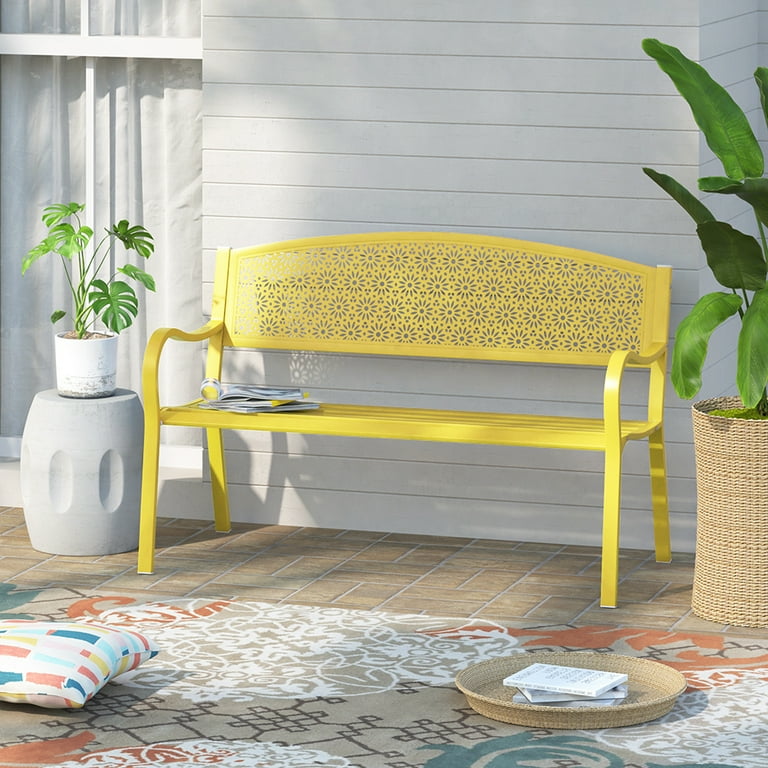Abble 2-Person Metal Outdoor Bench - Yellow - Walmart.com