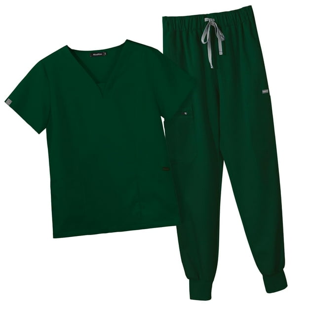 Conjunto de uniforme para mujer, traje cómodo, sencillo, con múltiples bolsillos, ligero, escote en V, duradero, informal, pantalones de , Verde S Salvador Blusa y pantalones médicos