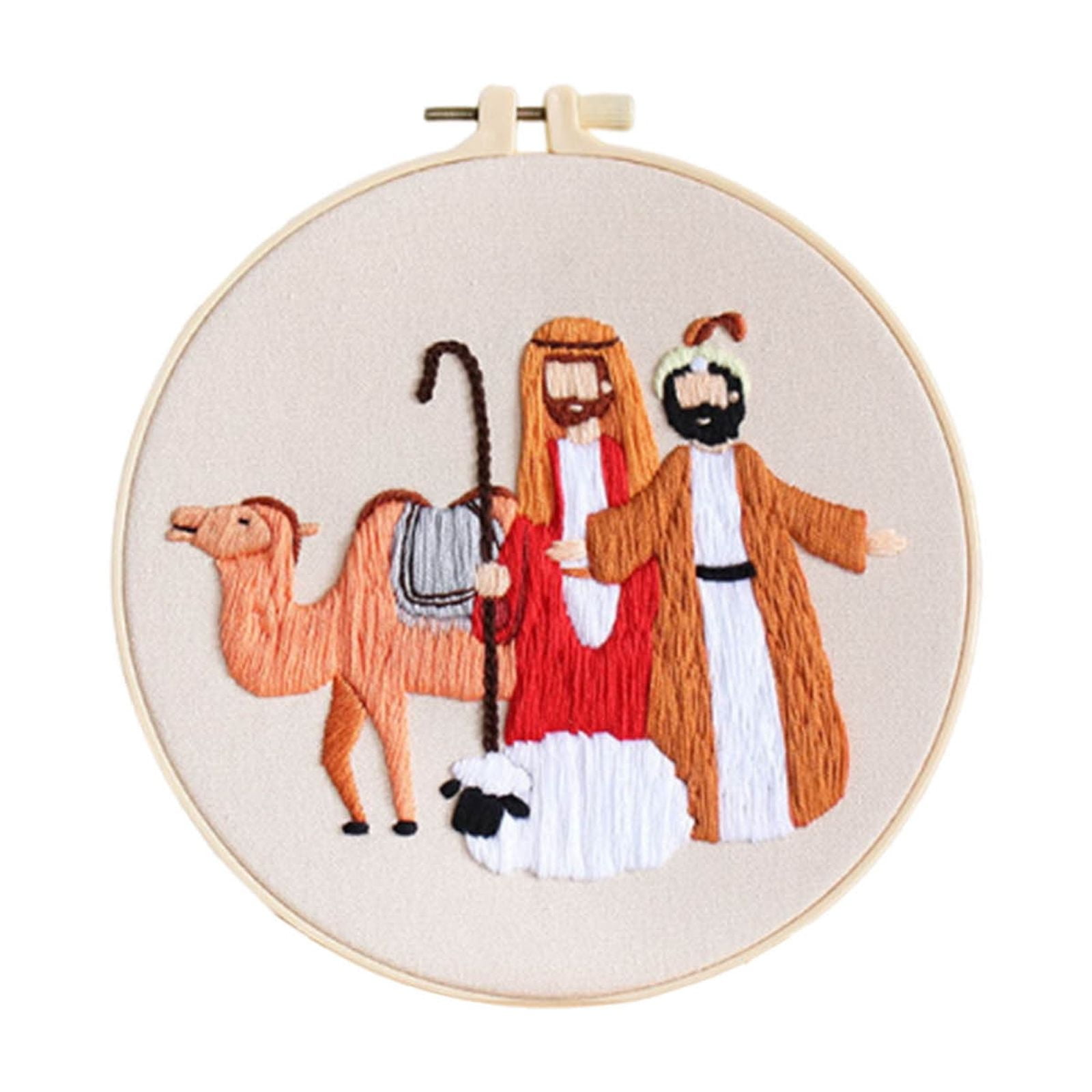 Embroidery Kits for Adults, Nativity Cross Stitch Kits, with Embroidery Hoop, Religious Embroidery Kit, Handmade Fabric Needlepoint Kits, for Christmas Holiday Xmas Easter Decor
