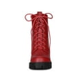thumbnail image 6 of BLISSFUL STEP Women Lace-Up Platform Chunky Heels Combat Boots Red 7, 6 of 6