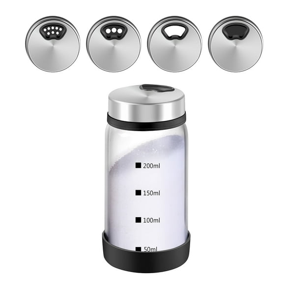 Verdental 7 oz Clear Glass Salt Shaker, Pepper, Sugar and Spice Dispenser, with Spices Labels