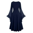 thumbnail image 3 of Stamzod Womens Medieval Renaissance Dress Long Flare Sleev Lace Up Gothic Dresses Cosplay Retro Flowy Maxi Dresses for Women 2025 Halloween Costume Navy B XL, 3 of 5