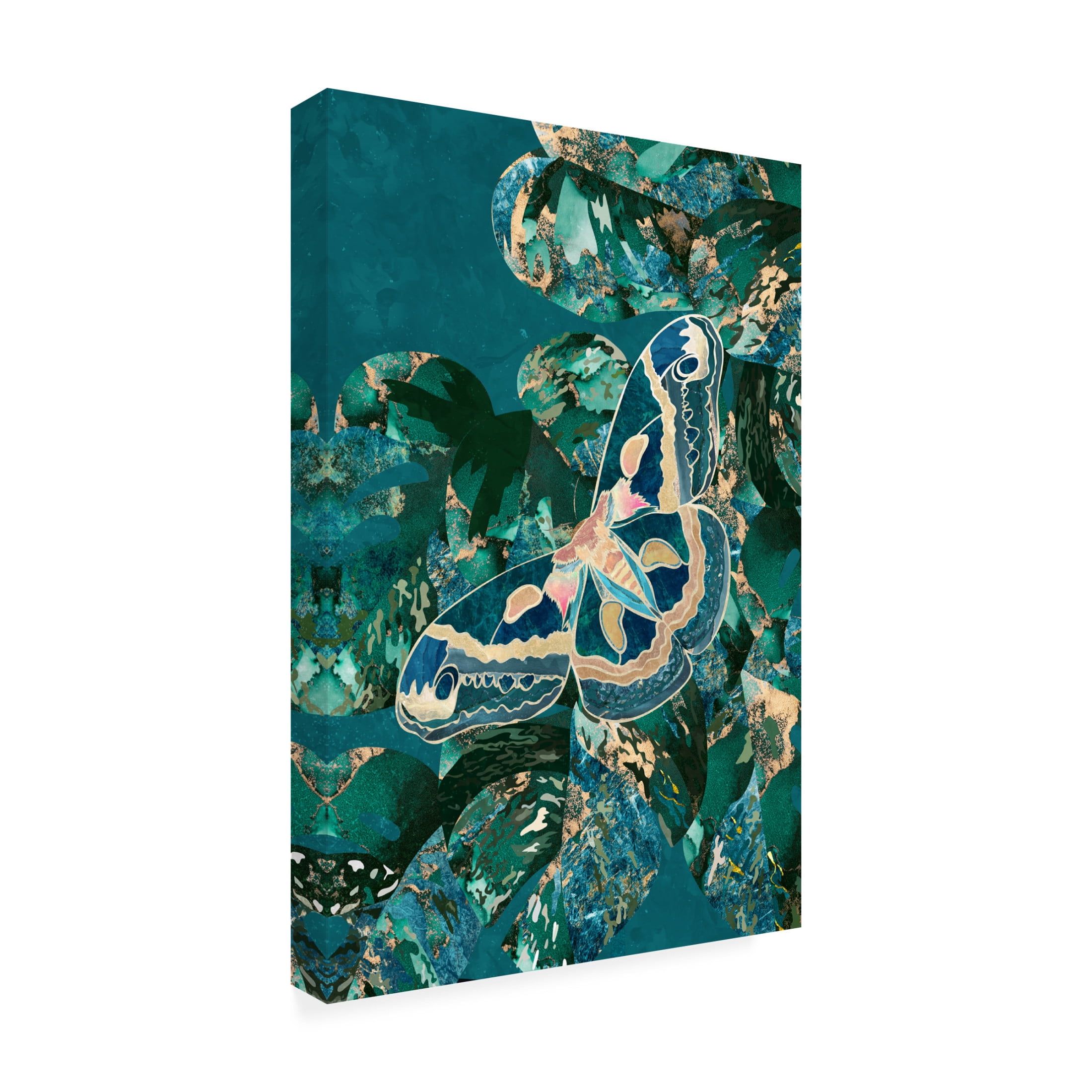 Trademark Fine Art Sarah Manovski Moth and Monstera Leaves Canvas Wall Art