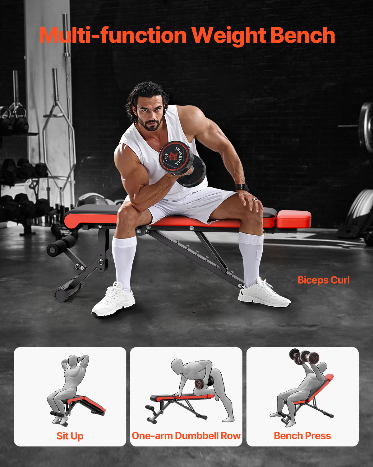 VEVOR Weight Bench, 660lbs Adjustable Weight Bench Press for Full Body Workout, Exercise Sit up Bench for Home Gym Strength Training, Flat Bench with Extended Head/Neck Protection & Quick Folding