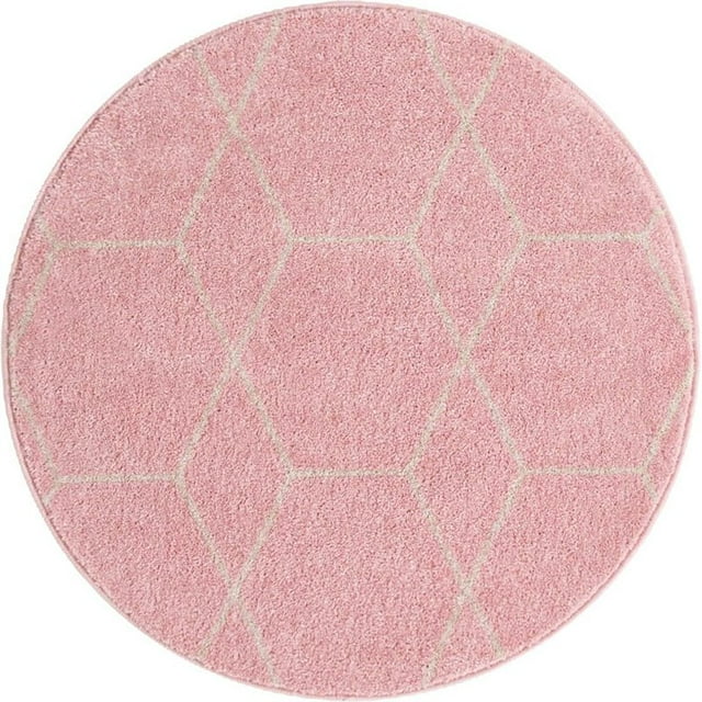 Unique Loom Treillis Frise Treillis Tapis 3' x 3' Rond Rose Clair / Ivoire