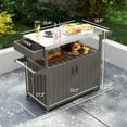 thumbnail image 3 of Outdoor Bar Cart with Storage, Stainless Steel Outdoor Bar Table Top, Wheeled HDPE Kitchen Island for Food Prep, Gray, 3 of 5